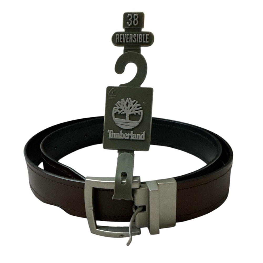 Timberland Reversible Dual-Tone Leather Belt with Silver Buckle